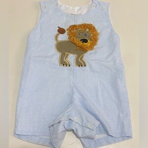 Adorable Blue Gingham Lion Romper